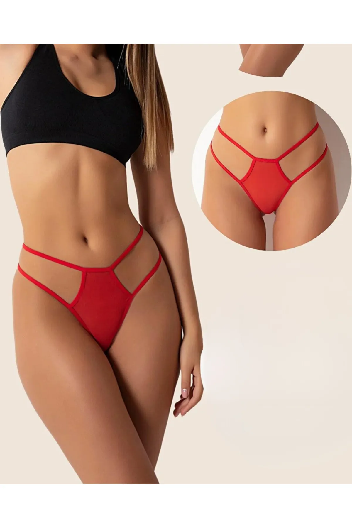 Kalbinle Fantazi Kırmızı Seksi TÜL Kadın STRİNG - Fantezi Tanga TG270037