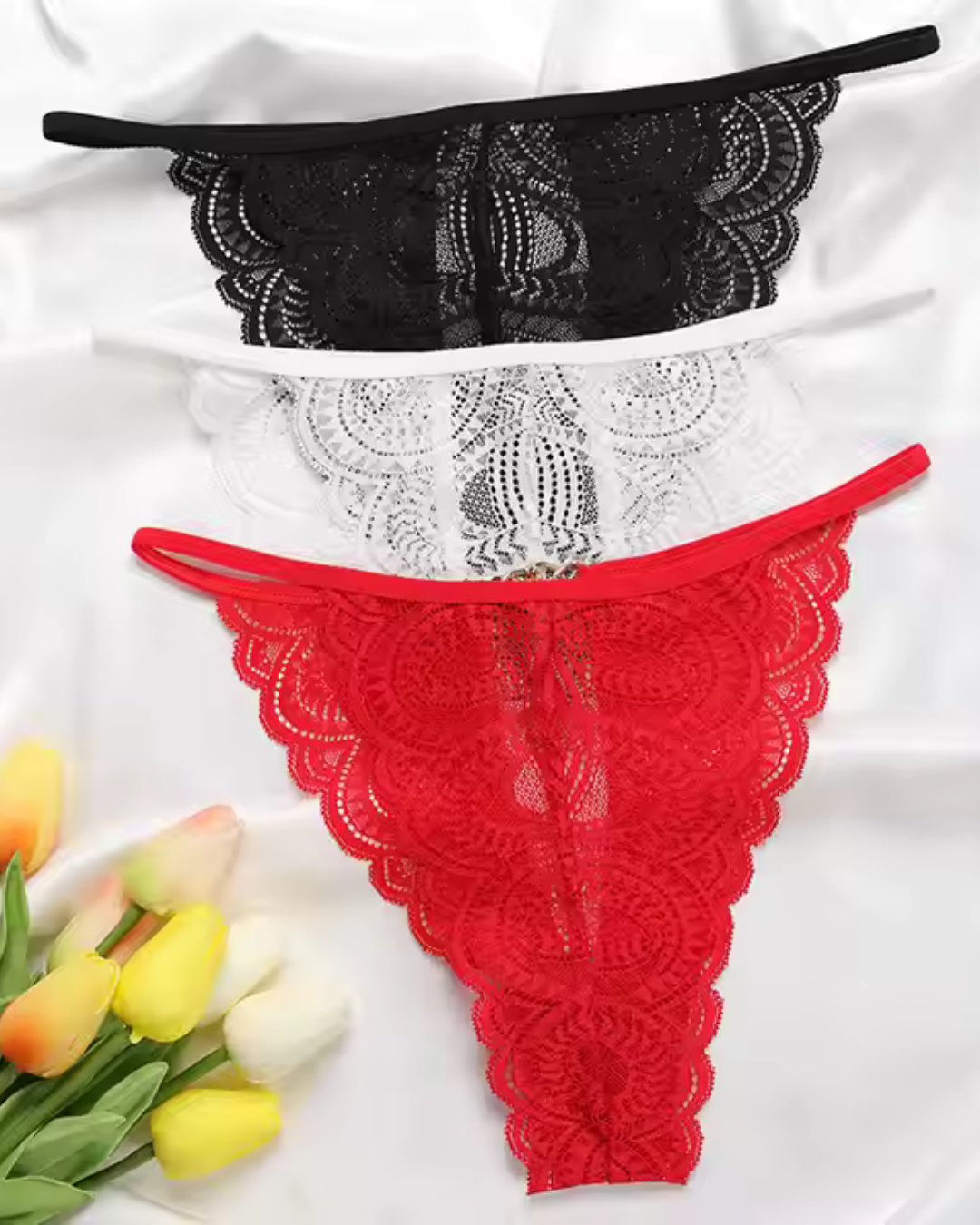 Kalbinle Büyük Beden Kadın 3'lü Dantel String - Tanga TG270041-B