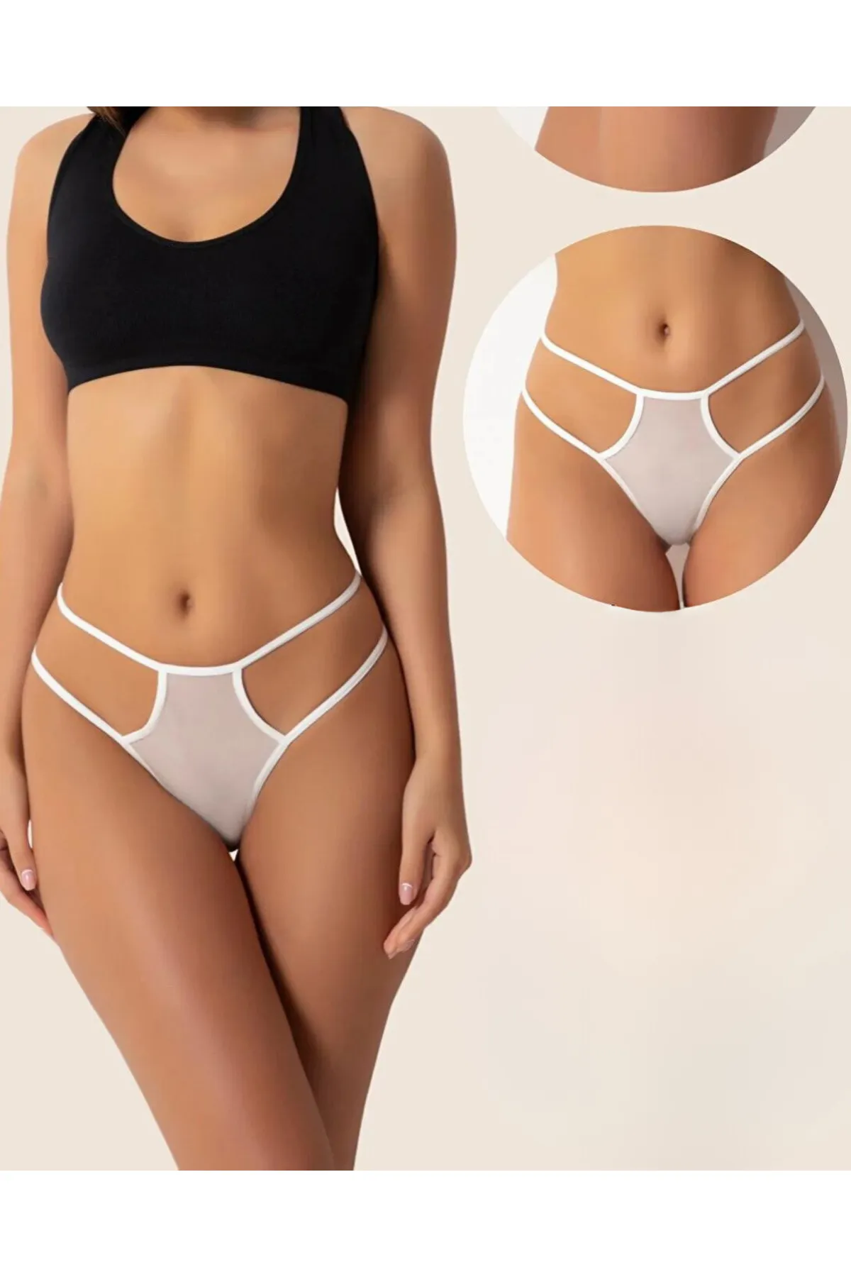Kalbinle Fantazi Beyaz Seksi TÜL Kadın String - Fantezi Tanga TG270039