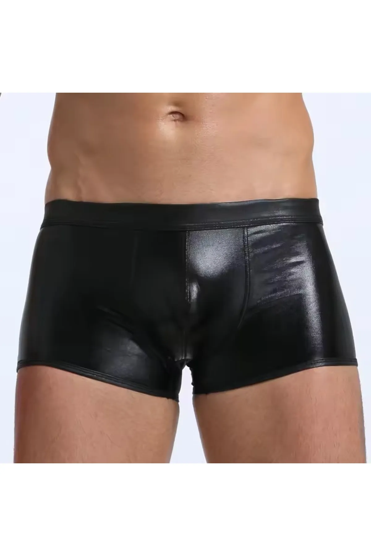 Kalbinle Fantezi Deri Görünümlü Seksi Siyah Erkek Boxer - Fantezi Tanga TG274605