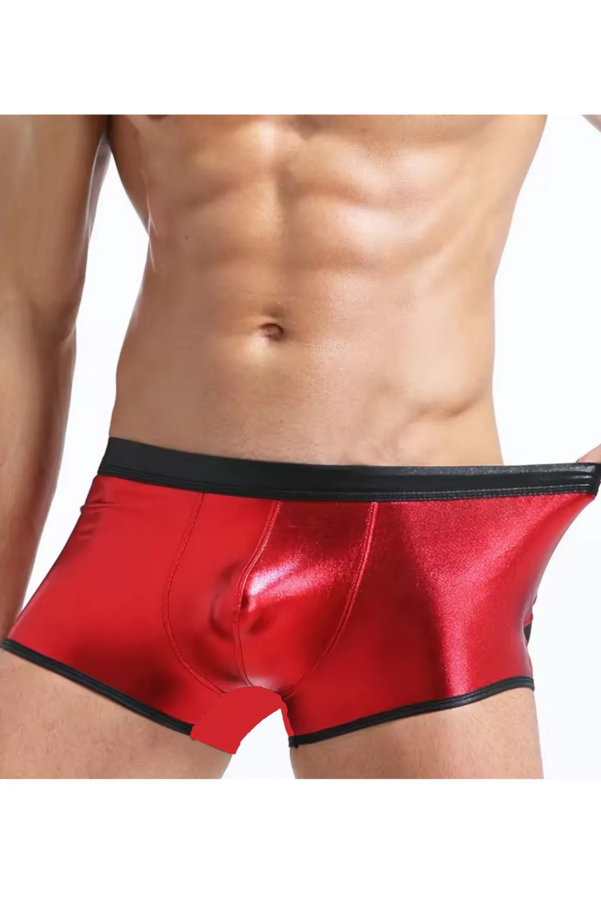 Kalbinle Fantezi Deri Görünümlü Kırmızı Erkek Boxer Tanga TG274506