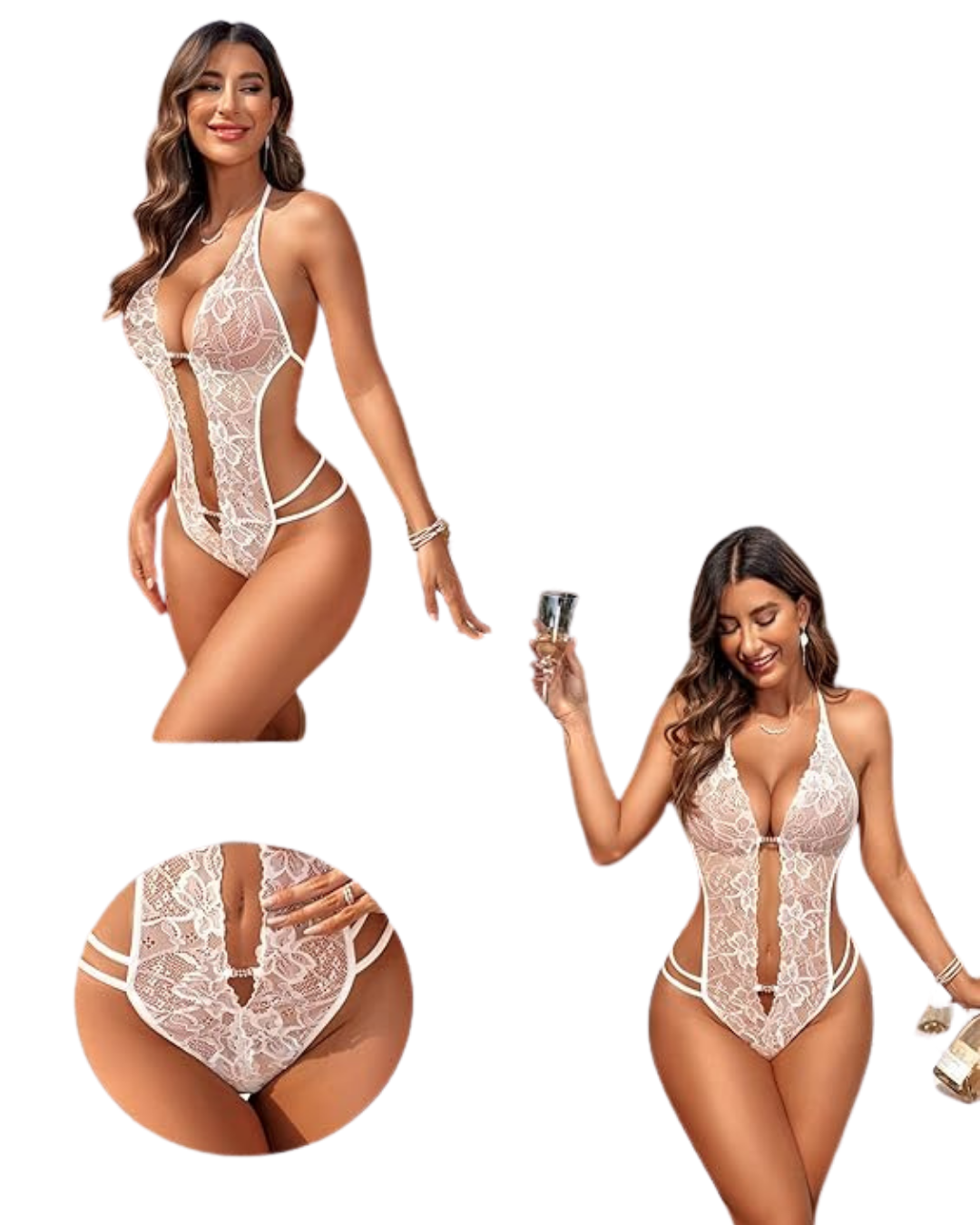 Kalbinle Fantezi Beyaz Dantelli Zincirli Seksi Babydoll TG279252