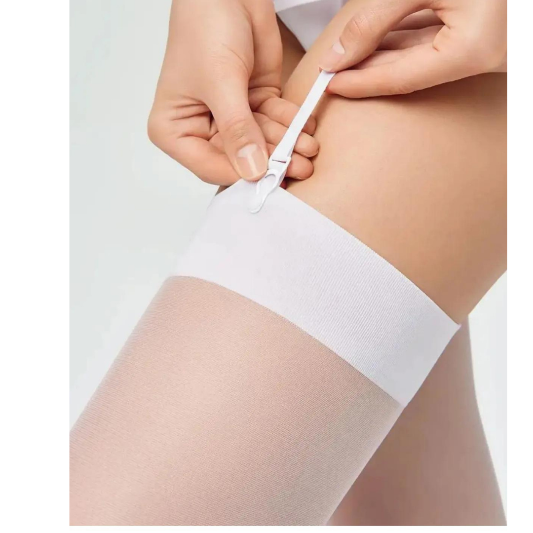 Kalbinle Kadın Beyaz Düz Jartiyer Çorabı TG270435