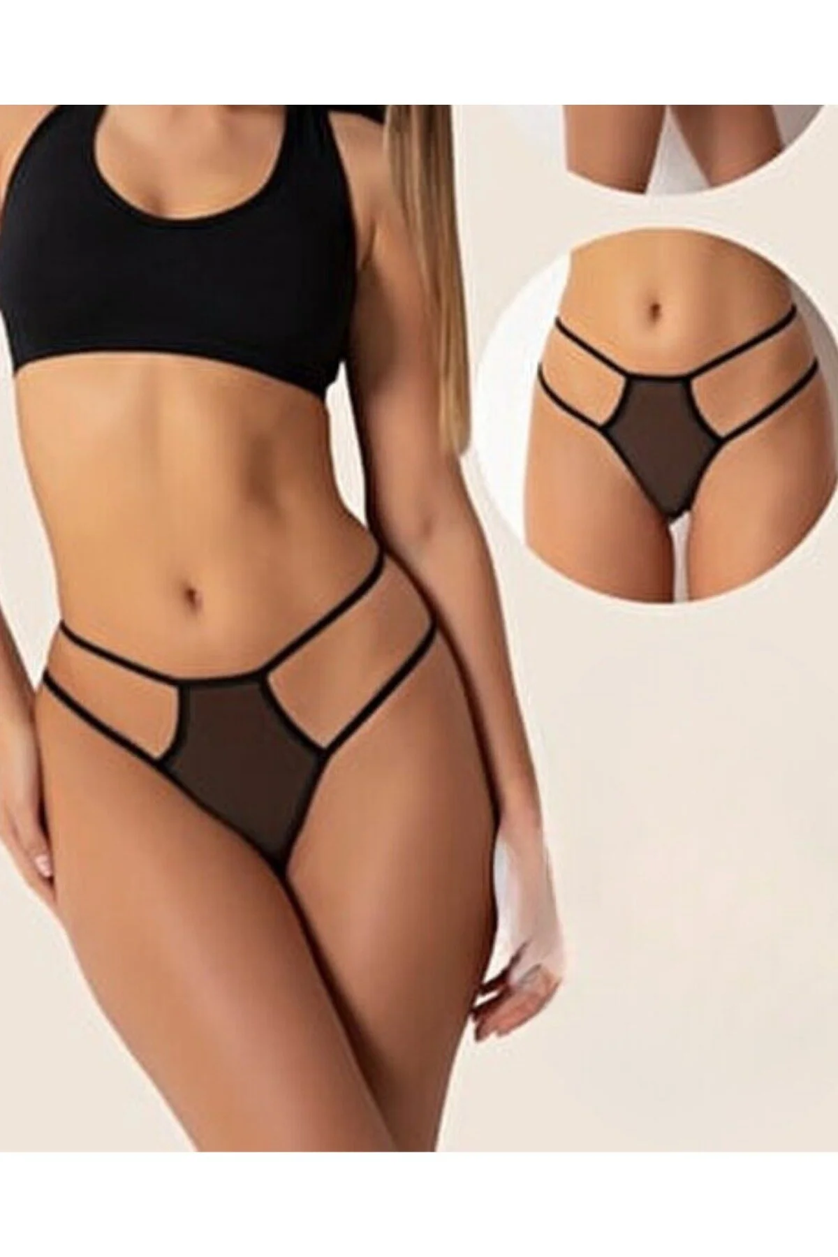 Kalbinle Fantazi Siyah Seksi TÜL Kadın STRİNG - Fantezi Tanga TG270036