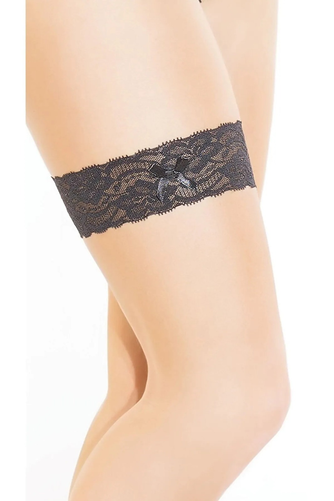 Kalbinle Fantezi Seksi Dantelli Fiyonklu Siyah Bacak Bandı TG270436