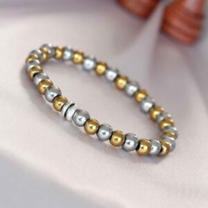 Tegan Hematit Silver Gold Renk Doğal Taş Erkek Bileklik TG27EB3005