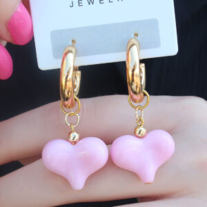 Tegan Gold Renk Halka Model Pembe Kalp Model Kadın Küpe TG27BKP7417