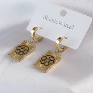 Tegan 316L Çelik Gold Renk Lotus İşleme Kadın Küpe TG27BKP7490