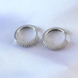 Tegan Gümüş Renk Zirkon Taşlı Halka Model Pirinç Kadın Küpe TG27BKP7856