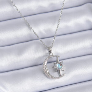 Tegan 316L Çelik Gümüş Renk Zirkon Taşlı Ay Yıldız Model Kadın Kolye TG27BKO7689