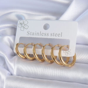 Tegan 316L Çelik Gold Renk Halka Model Kadın Küpe Seti TG27BKP10393
