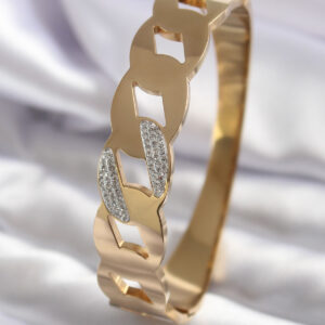 Tegan 316L Çelik Gold Renk Zincir Model Zirkon Taş Detay Kadın Kelepçe TG27BB5575