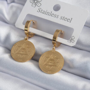 Tegan 316L Çelik Gold Renk Pentagram İşleme Model Kadın Küpe TG27BKP7979