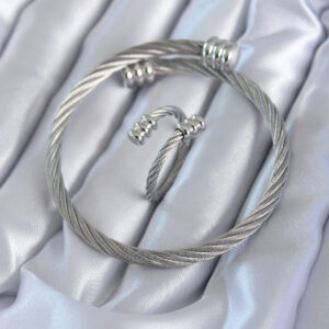 Tegan 316L Çelik Gümüş Renk Sarmal Model Erkek Bileklik Yüzük Kombini TG27EB3689