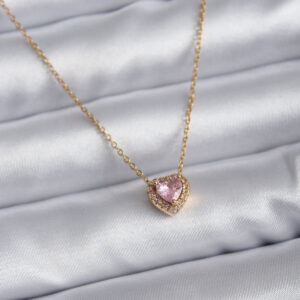Tegan 316L Çelik Zincir Gold Renk Pembe Zirkon Taşlı Charm Kadın Kolye TG27BKO7818