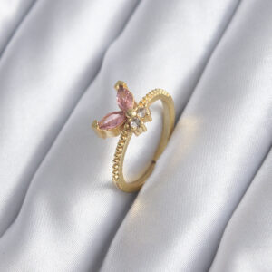 Tegan Gold Renk Pembe Zirkon Taşlı Kelebek Model Kadın Yüzük TG27BYK2842