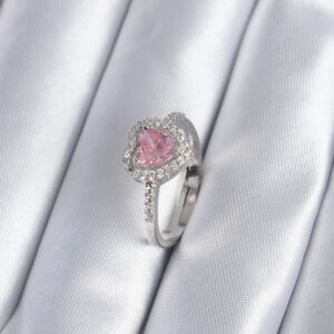 Tegan Pirinç Gümüş Renk Pembe Zirkon Taş Kalp Charm Model Kadın Yüzük TG27BYK2859
