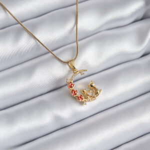 Tegan 316L Çelik Gold Renk Hilal Kedi Model Zirkon Taşlı Detay Kadın Kolye TG27BKO8140