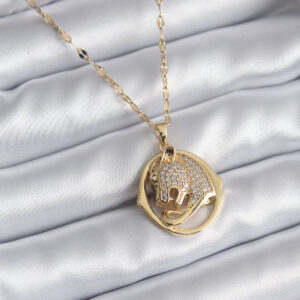 Tegan 316L Çelik Gold Renk Zirkon Taşlı Jaguar Model Kadın Kolye TG27BKO8178