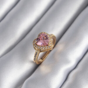 Tegan Pirinç Gold Renk Pembe Zirkon Taşlı Charm Kalp Model Kadın Yüzük TG27BYK2951