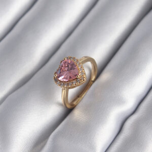 Tegan Pirinç Gold Renk Pembe Zirkon Taş Kalp Charm Model Kadın Yüzük TG27BYK2957