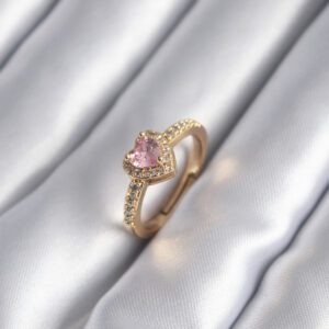 Tegan Pirinç Gold Renk Pembe Zirkon Taş Kalp Charm Model Kadın Yüzük TG27BYK2957