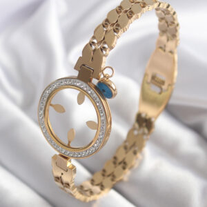 Tegan 316L Çelik Gold Renk Arpa Model Zirkon Taş Detay Çeyrek Altın Takılabilir Kadın Kelepçe TG27BB5765