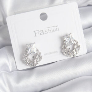 Tegan Pirinç Gümüş Renk Zirkon Taşlı Kadın Küpe TG27BKP9970