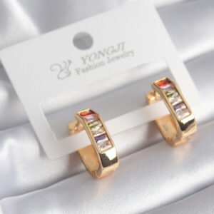 Tegan Pirinç Gold Renk Renkli Zirkon Taşlı Kadın Küpe TG27BKP8354