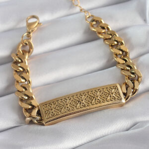 Tegan 316L Çelik Gold Renk Zincir Model Motif İşleme Kadın Bileklik TG27BB5888