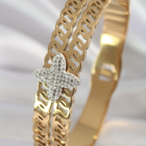 Tegan 316L Çelik Gold Renk Zirkon Taşlı Çiçek Model Kadın Kelepçe TG27BB5902