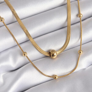 Tegan 316L Çelik Gold Renk İtalyan Zincir Model Topçuk Detay Kadın Kolye TG27BKO8312