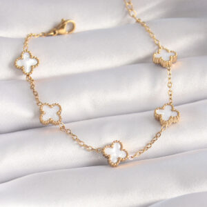 Tegan 316L Çelik Gold Renk Beyaz Yonca Model Kadın Bileklik TG27BB5963