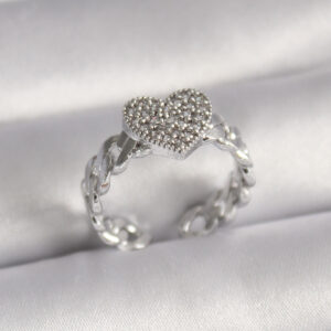 Tegan Pirinç Gümüş Renk Zirkon Taşlı Kalp Model Kadın Yüzük TG27BYK3307