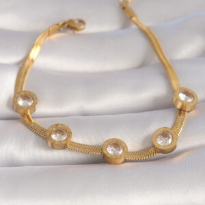 Tegan 316L Çelik Gold Renk Zirkon Taşlı İtalyan Zincir Model Kadın Bileklik TG27BB6007