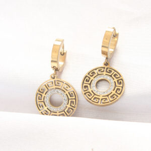 Tegan Pirinç Gold Renk Taşlı Oval Küpe TG27BKP8886