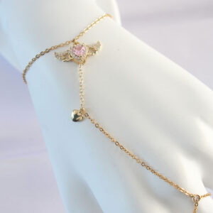 Tegan 316L Çelik Gold Renk Pembe Zirkon Taşlı Kanatlı Kalp Model Şahmeran TG27SN585