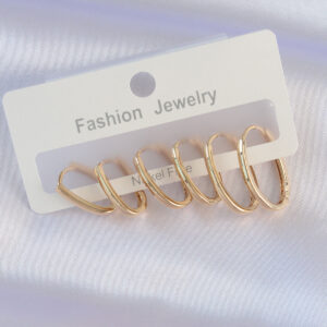 Tegan Pirinç Gold Renk İnce Oval Küpe Seti TG27BKP8988