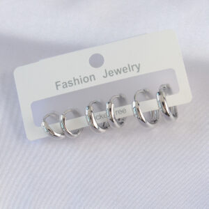 Tegan Pirinç Gümüş Renk Oval Bombeli Küpe Seti TG27BKP9001