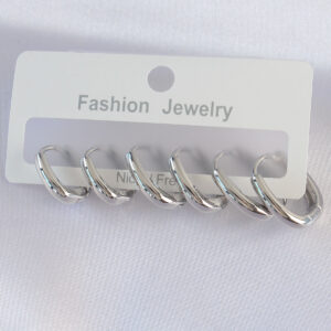 Tegan Pirinç Gümüş Renk Oval Küpe Seti TG27BKP9003