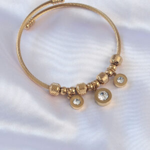 Tegan 316L Çelik Gold Renk Zirkon Taşlı Model Charm Bileklik TG27BB6089