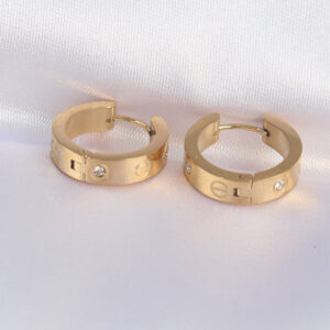 Tegan 316L Çelik Gold Renk Zirkon Taşlı Model Halka Küpe TG27BKP9005