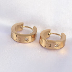 Tegan 316L Çelik Gold Renk Zirkon Taşlı Minimal Model Halka Küpe TG27BKP9007