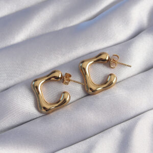 Tegan 316L Çelik Gold Renk İçi Boş Bubble Kalp Küpe TG27BKP9051