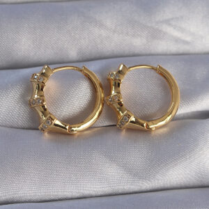 Tegan Pirinç Gold Renk Kabartmalı Zirkon Taşlı Oval Model Küpe TG27BKP9087