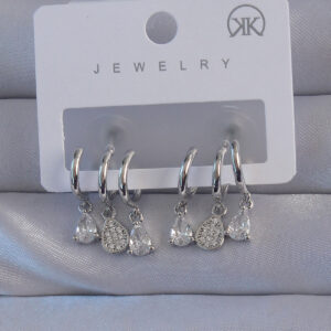 Tegan Pirinç Gümüş Renk Zirkon Taşlı Damla Model Çoklu Görünüm Yarım Halka Küpe TG27BKP9141