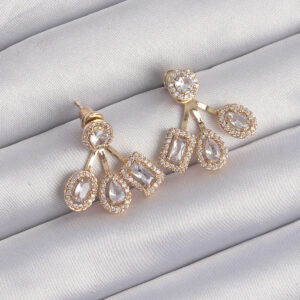 Tegan Pirinç Gold Renk Zirkon Taşlı Geometrik Model Küpe TG27BKP9210