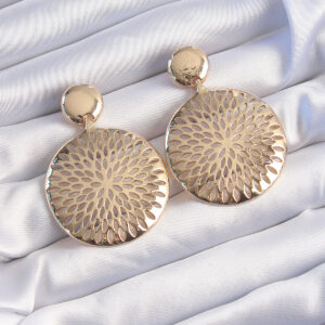 Tegan Pirinç Gold Renk Oval İşlemeli Küpe TG27BKP9233
