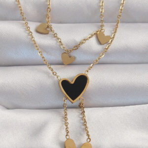 Tegan 316L Çelik Gold Renk Mineli Çoklu Kalp Kolye TG27BKO8967