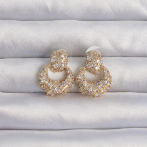 Tegan Pirinç Gold Renk Zirkon Taşlı Oval Form Küpe TG27BKP9273